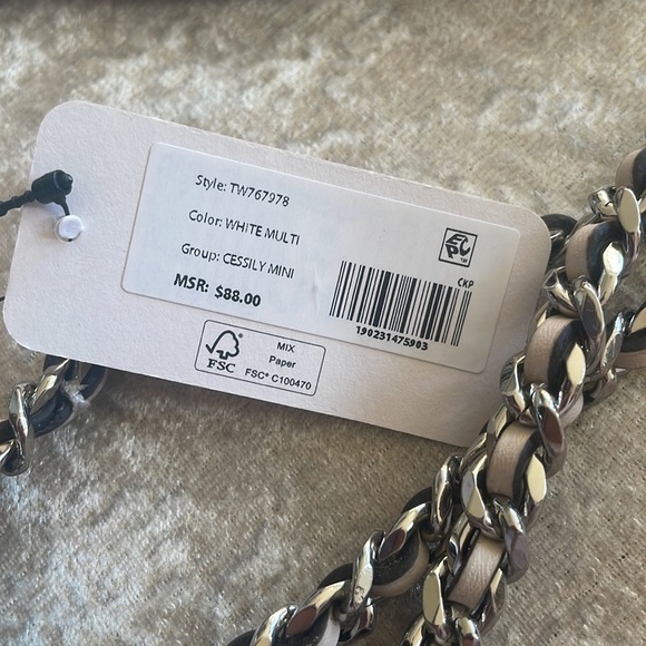 Brand New Guess White Tweed Chain Cessily Mini Crossbody Purse Shoulder Bag - Picture 12 of 15